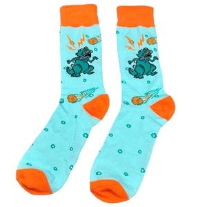 NICKELODEON RUGRATS REPTAR NOVELTY GREEN AND ORANGE CREW SOCKS